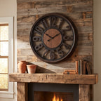 Modern Rustic Wood Wall Clock – Large Roman Numeral Decorative Clock for Home & Office