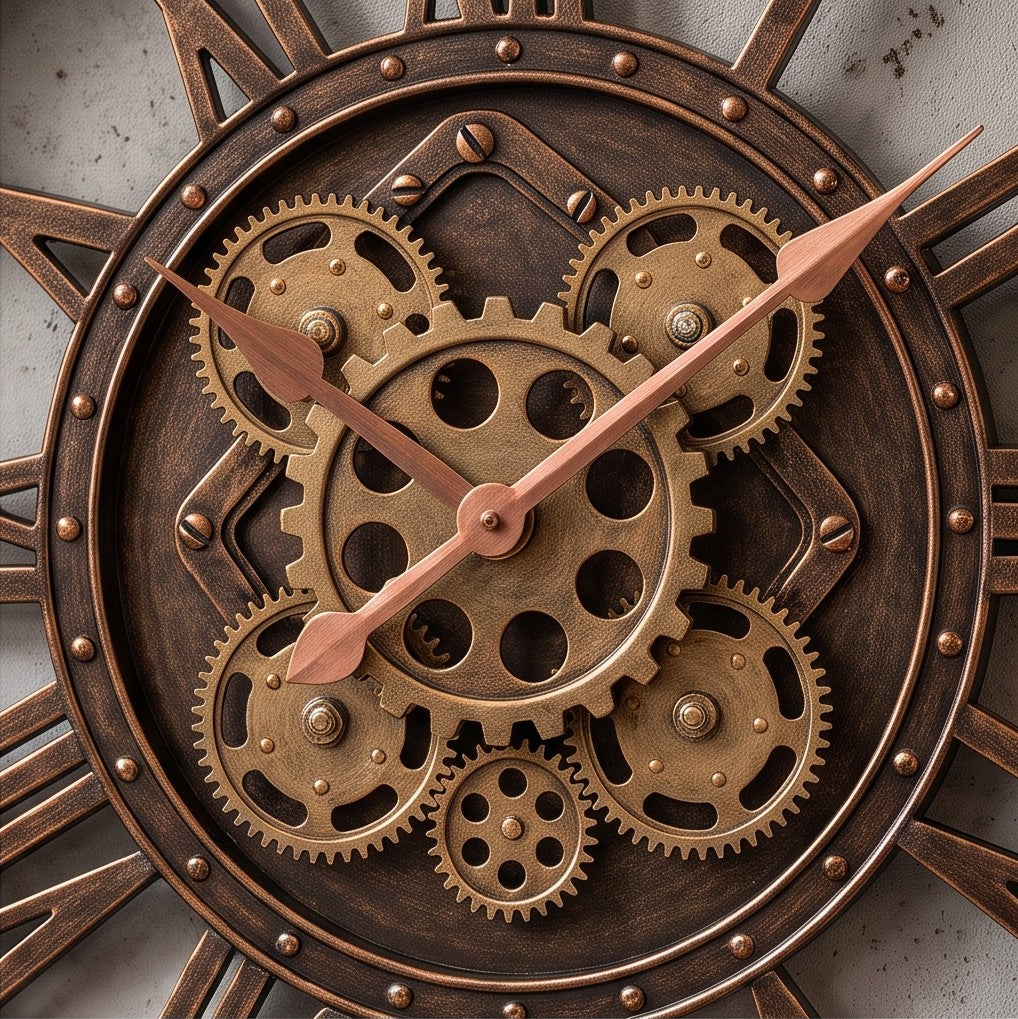 Vintage Industrial Gear Wall Clock – Large Roman Numeral Mechanical Decorative Clock