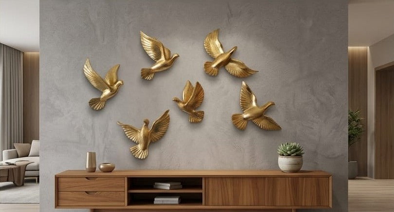 six-piece set of golden flying birds