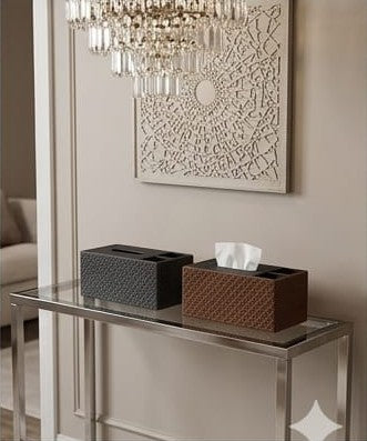 Luxury Vegan Leather Desk Organizer with Built-in Tissue Box Holder & Stationery Slots