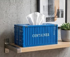Metal blue cargo shipping container design tissue box