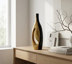 Modern Black and Gold Ceramic Vase with Geometric Hollow Center