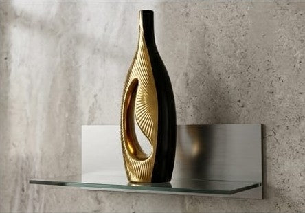 Modern Black and Gold Ceramic Vase with Geometric Hollow Center