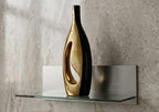 Modern Black and Gold Ceramic Vase with Geometric Hollow Center
