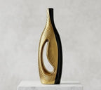 Modern Black and Gold Ceramic Vase with Geometric Hollow Center