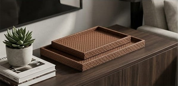 Luxury Textured Serving Tray Set – Premium 2 Pcs Decorative Organizer Trays