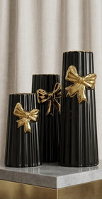 Ceramic, black-striped bow vases
