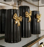 Ceramic, black-striped bow vases