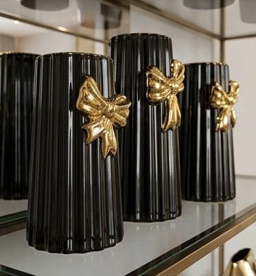 Ceramic, black-striped bow vases