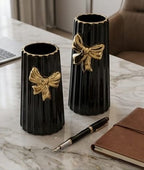 Ceramic, black-striped bow vases