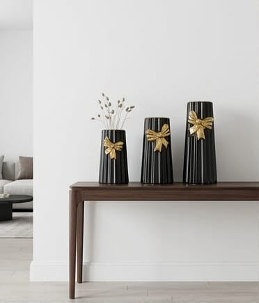 Ceramic, black-striped bow vases