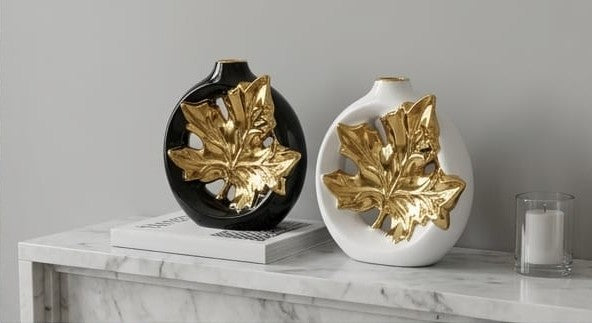 Luxury Golden Maple Leaf Ceramic Vase
