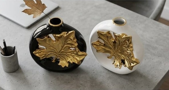 Luxury Golden Maple Leaf Ceramic Vase