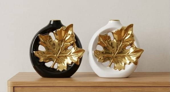 Luxury Golden Maple Leaf Ceramic Vase