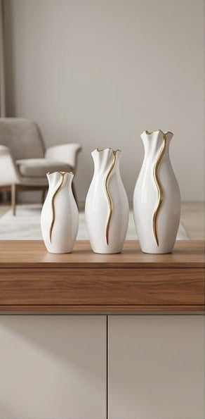 Gold Wave high-gloss white ceramic vases