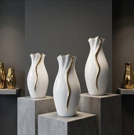 Gold Wave high-gloss white ceramic vases