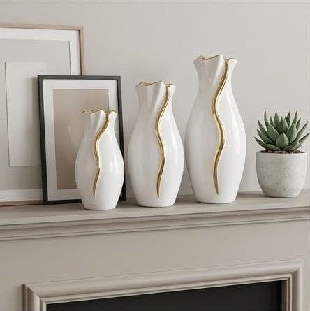 Gold Wave high-gloss white ceramic vases