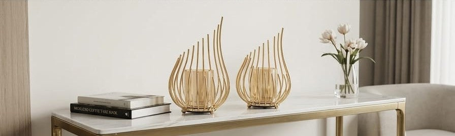 Metal candlestick Gold with honey glass