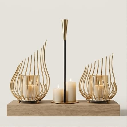 Metal candlestick Gold with honey glass