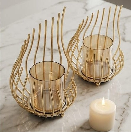 Metal candlestick Gold with honey glass
