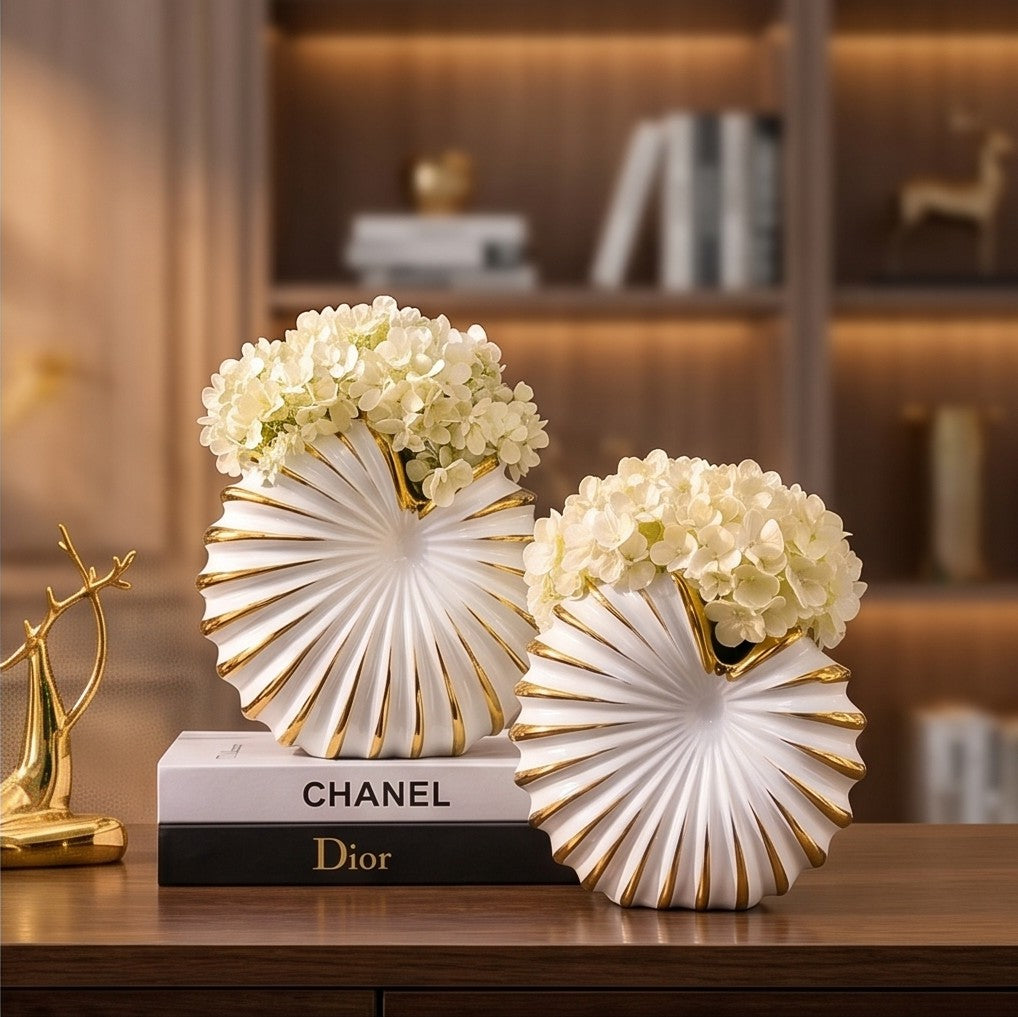 White ceramic seashell vase