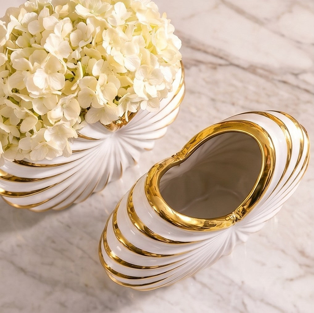 White ceramic seashell vase
