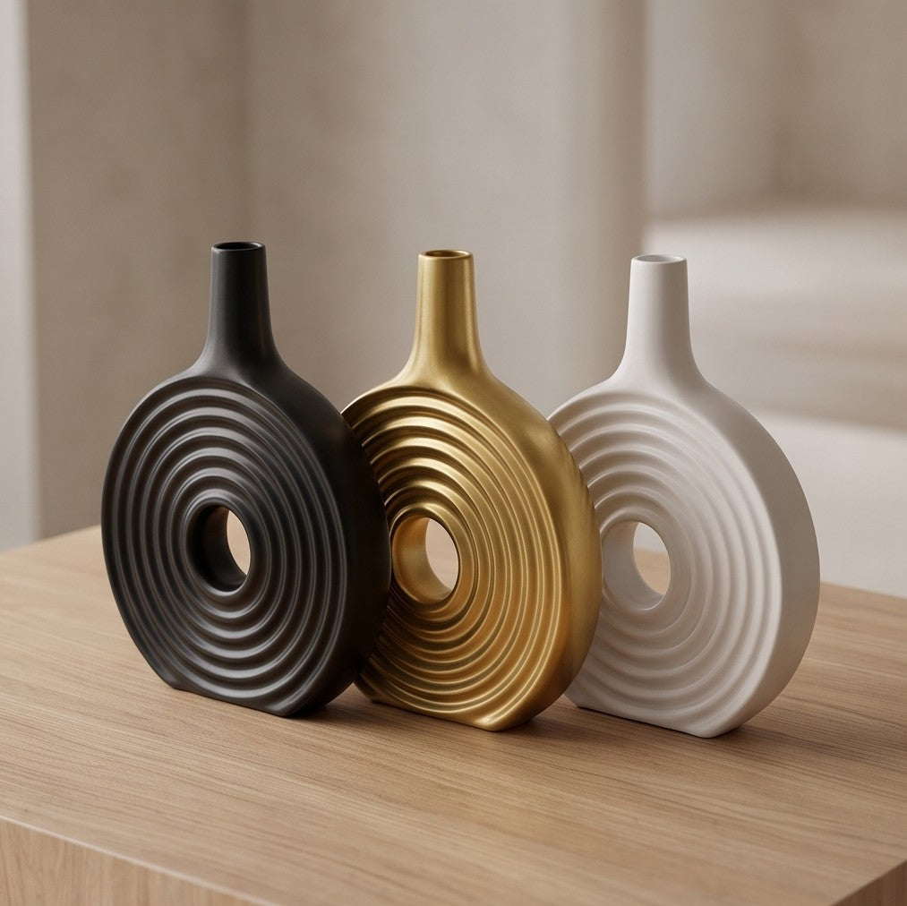 Nordic Decor Circular Hollow Rustic Modern Ceramic Vase Whirlpool Round Ring Vase