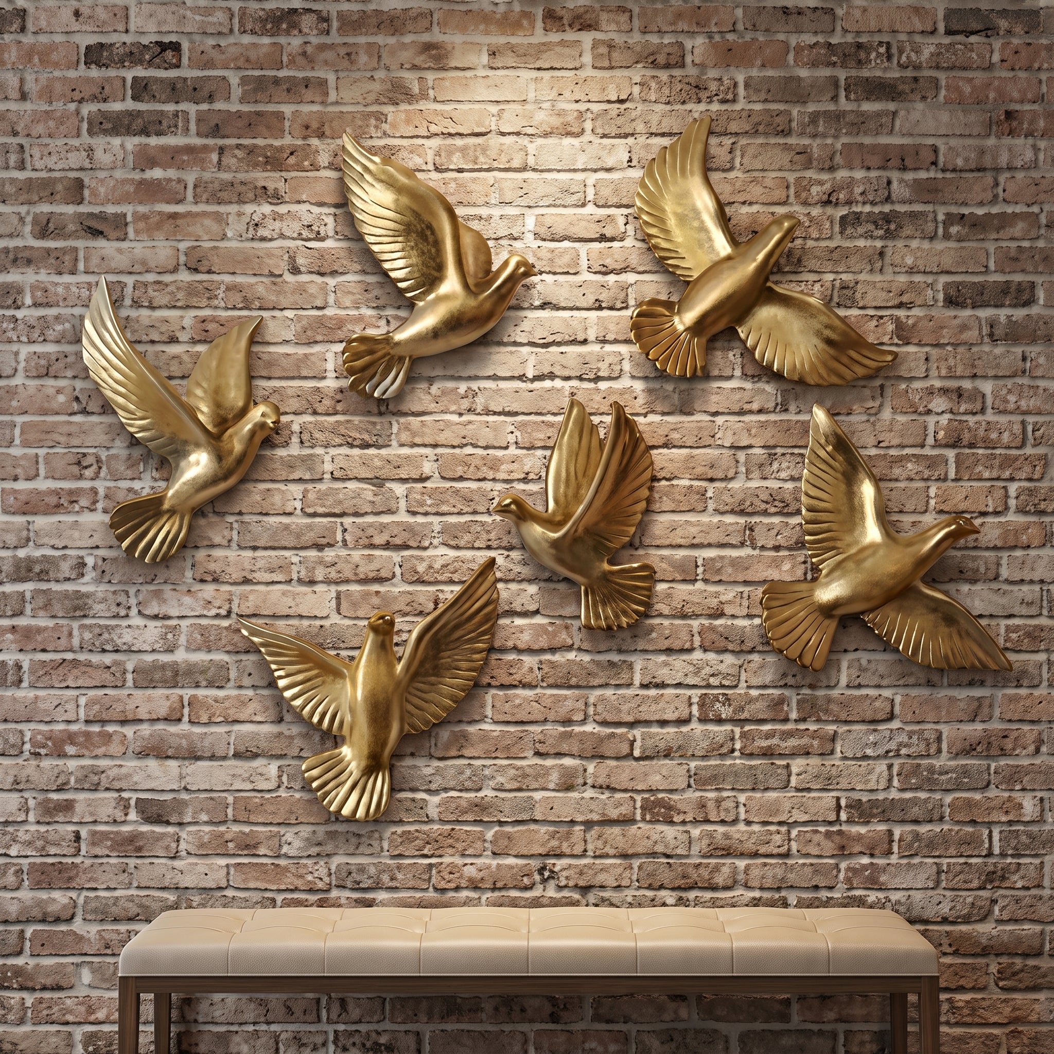 Six-piece set of golden flying birds