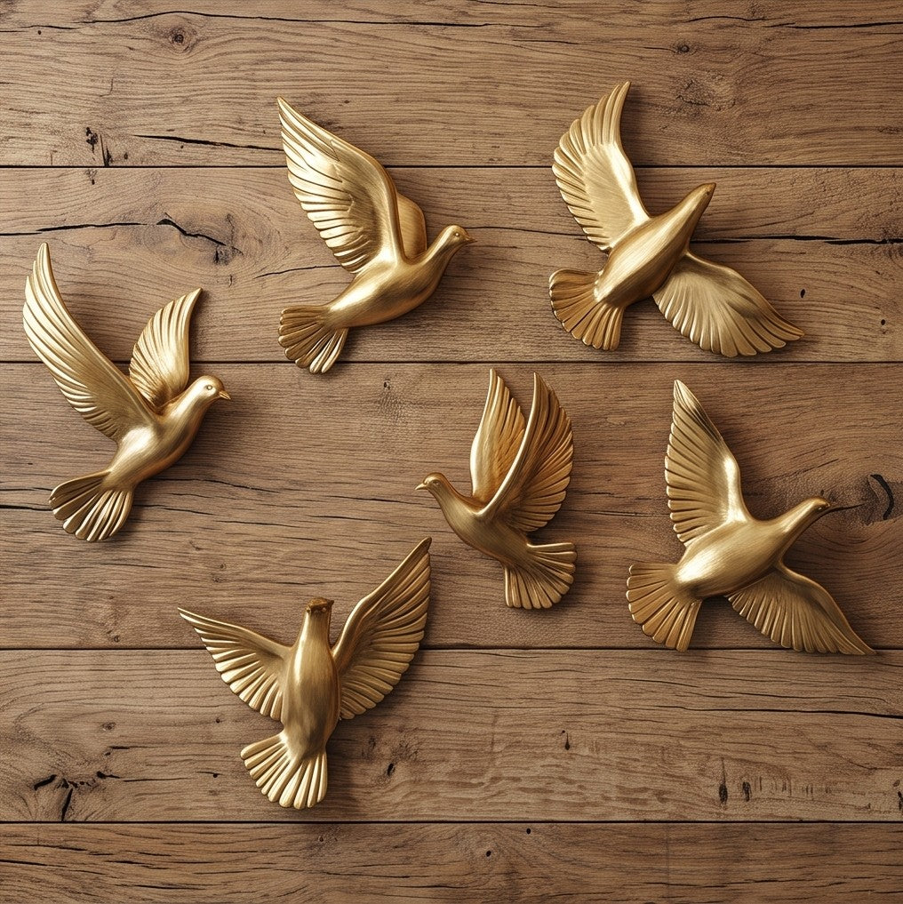 Six-piece set of golden flying birds