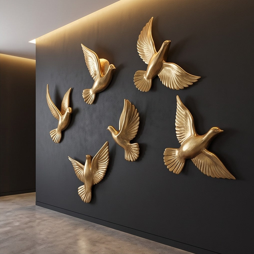 Six-piece set of golden flying birds