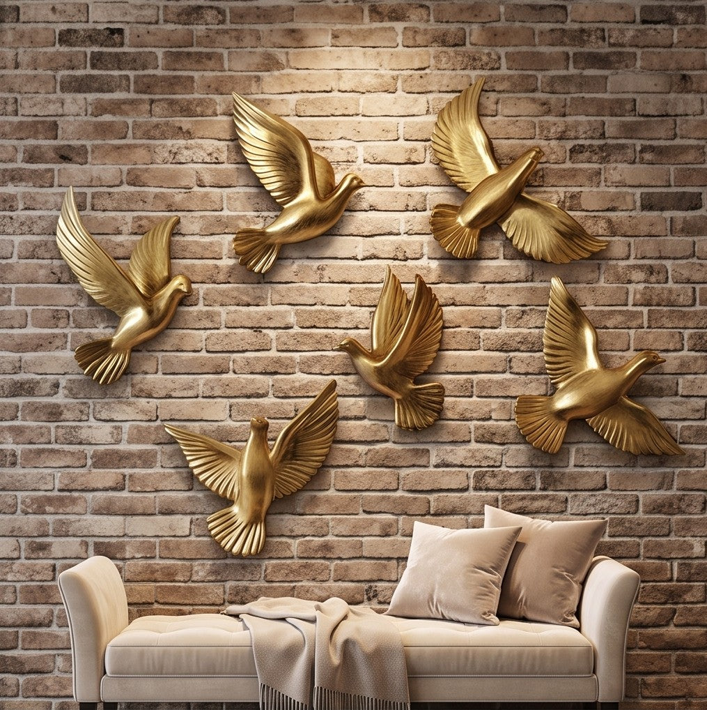 Six-piece set of golden flying birds