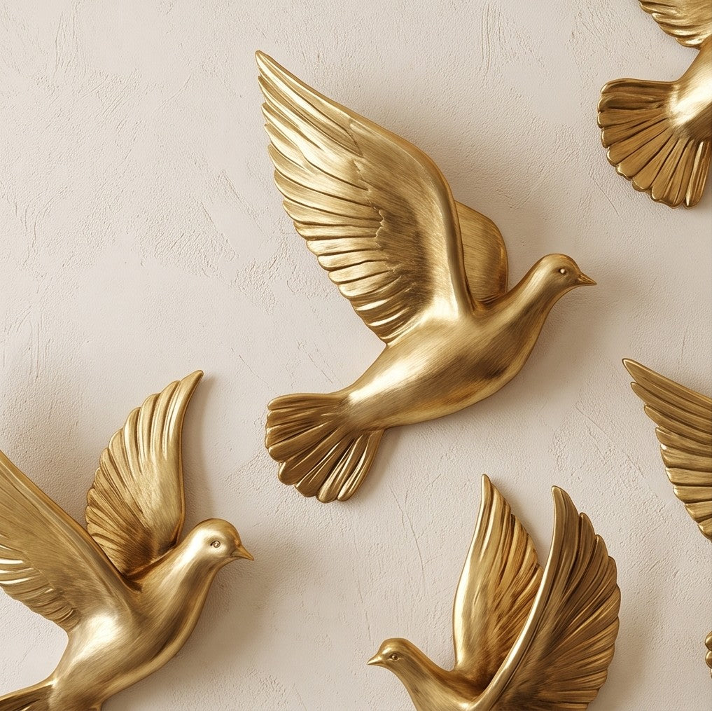 Six-piece set of golden flying birds