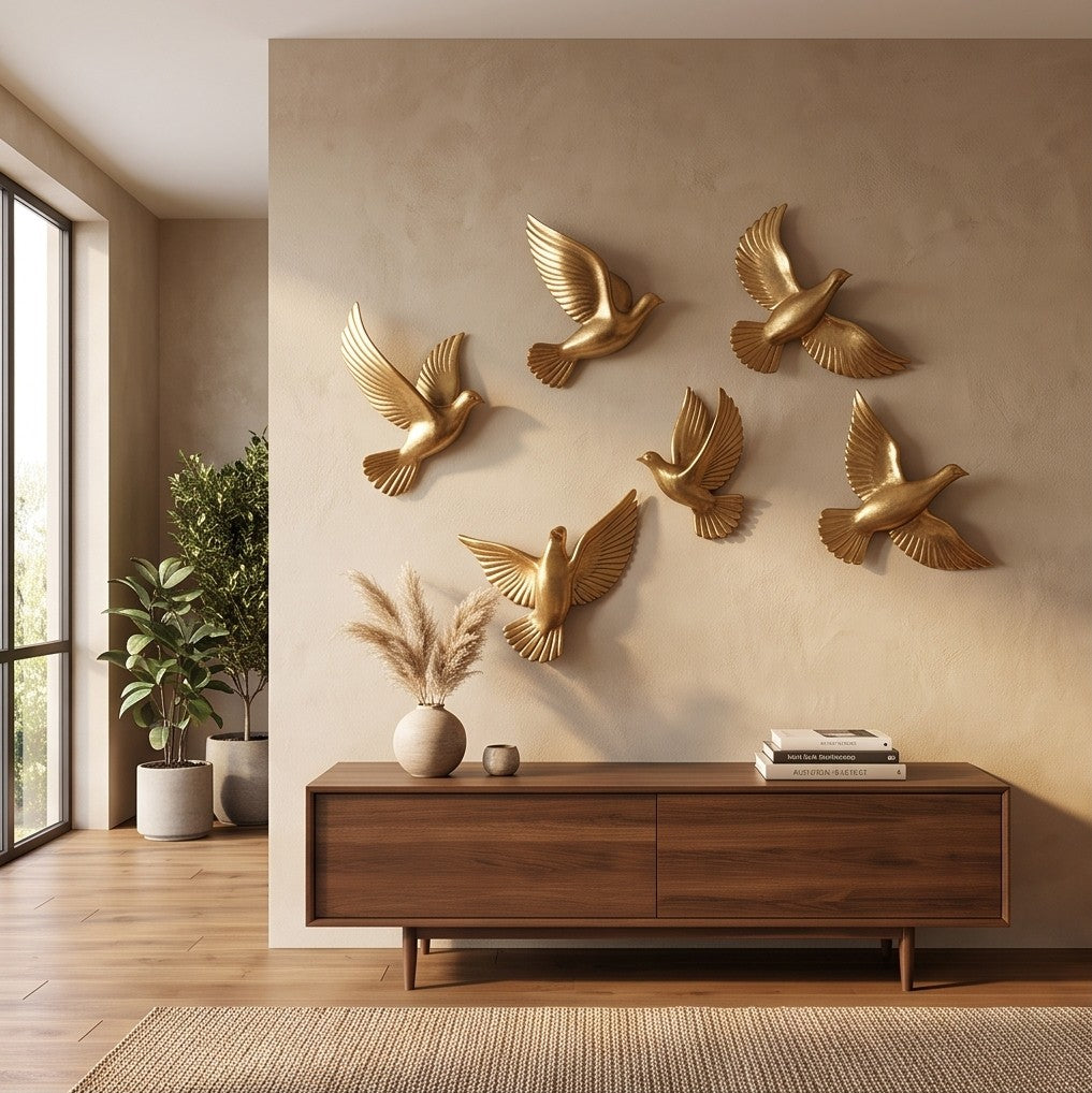 Six-piece set of golden flying birds
