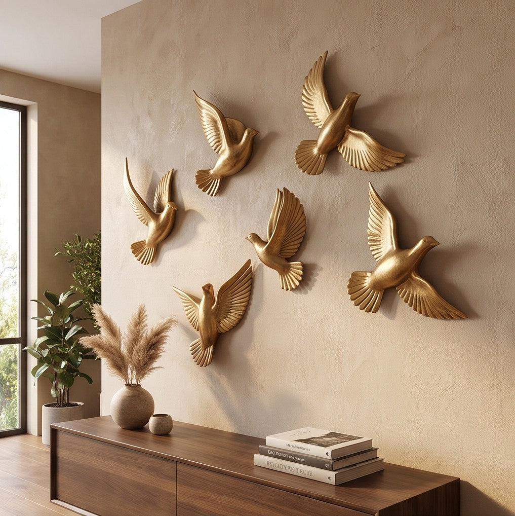 Six-piece set of golden flying birds