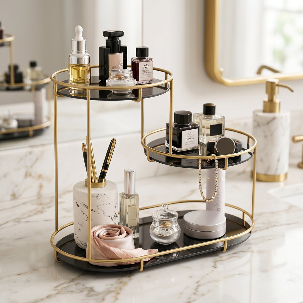 3 Layer Mini Marble Cosmetic Makeup Organizer Rack