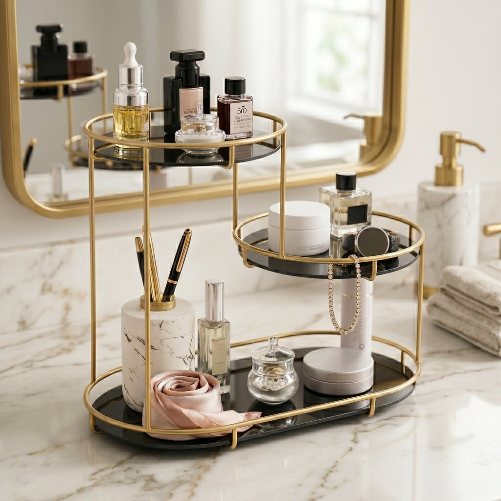 3 Layer Mini Marble Cosmetic Makeup Organizer Rack