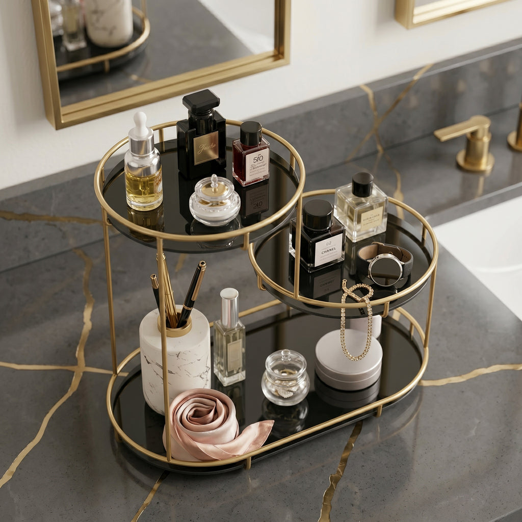 3 Layer Mini Marble Cosmetic Makeup Organizer Rack