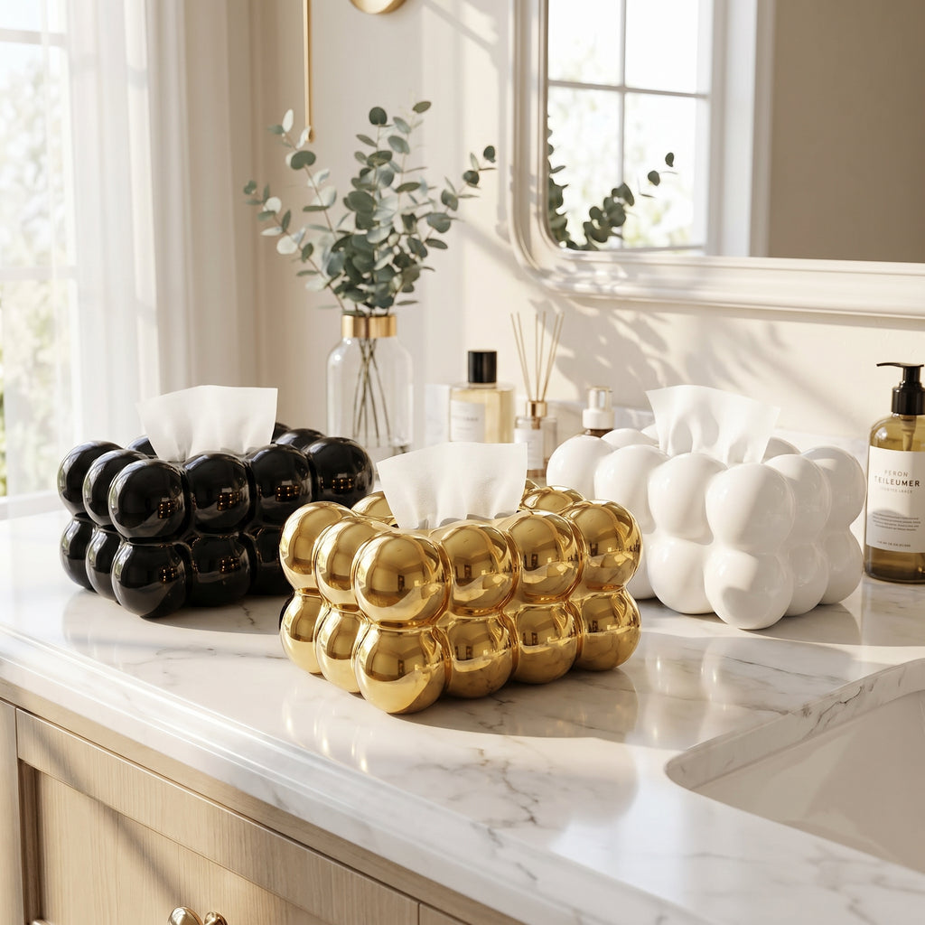 CERAMIC BUBBLE DESIGN TISSUE BOX HOLDER – LUXURY VILLA TABLETOP DECOR