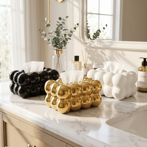 CERAMIC BUBBLE DESIGN TISSUE BOX HOLDER – LUXURY VILLA TABLETOP DECOR