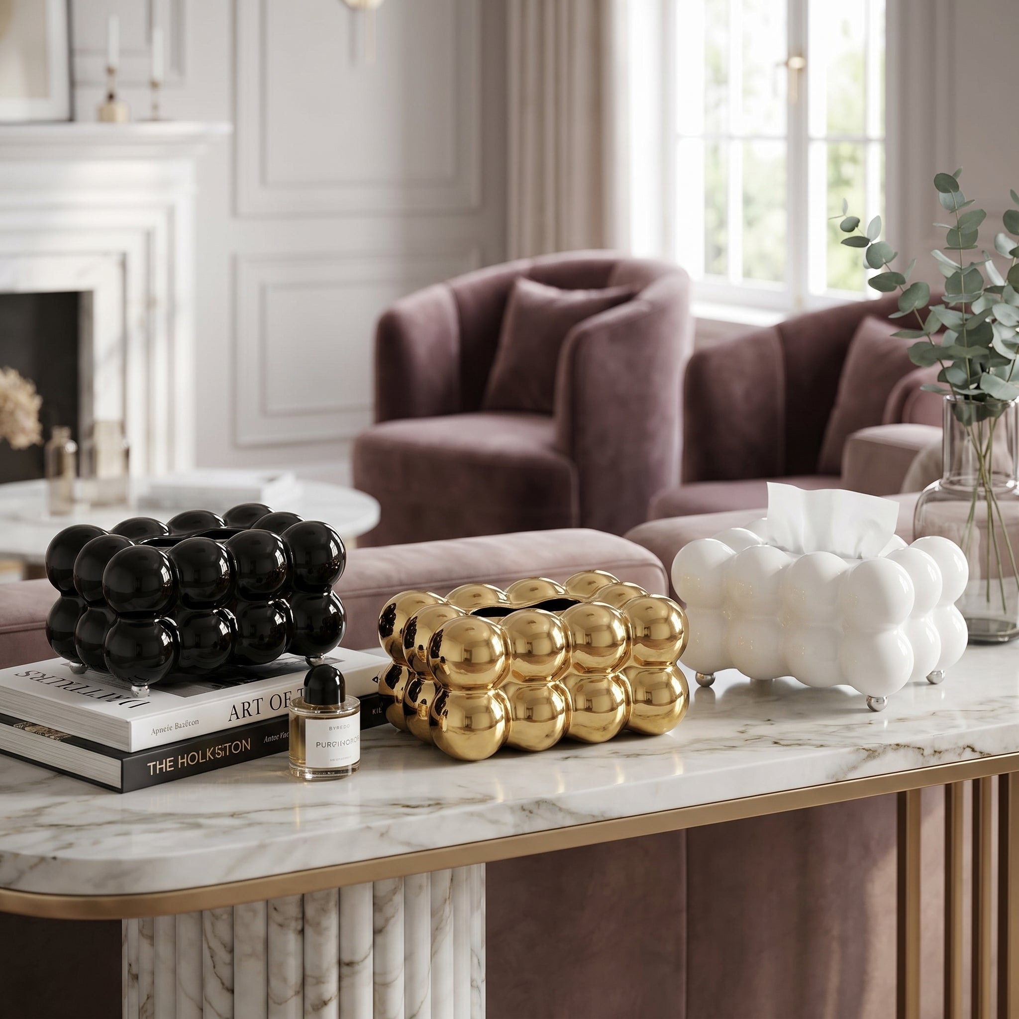 CERAMIC BUBBLE DESIGN TISSUE BOX HOLDER – LUXURY VILLA TABLETOP DECOR