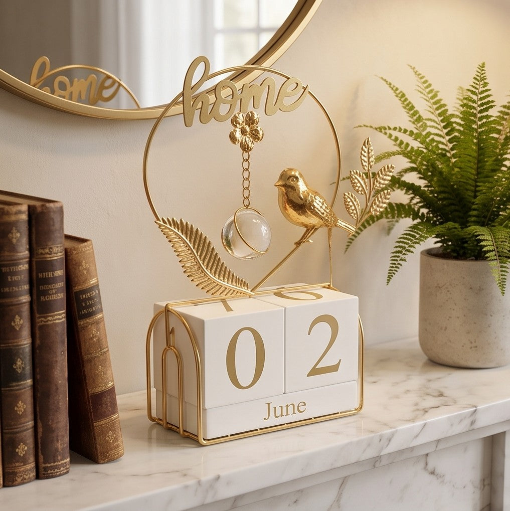 Timeless Golden Cube Calendar Decor