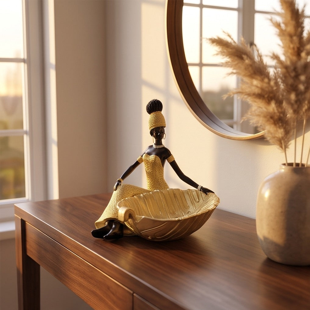 African woman statue with a storage tray