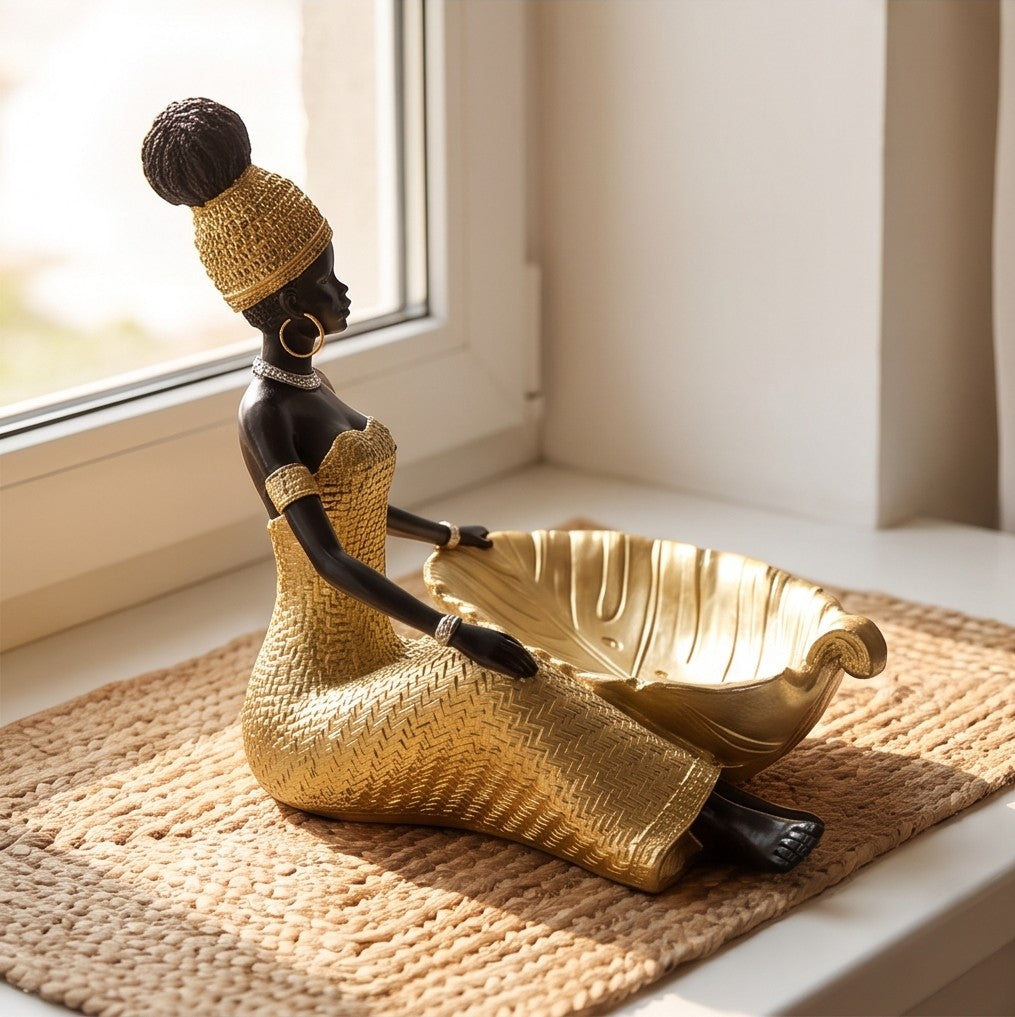 African woman statue with a storage tray