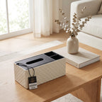 Luxury Vegan Leather Desk Organizer with Built-in Tissue Box Holder & Stationery Slots