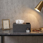 Luxury Vegan Leather Desk Organizer with Built-in Tissue Box Holder & Stationery Slots