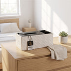 Luxury Vegan Leather Desk Organizer with Built-in Tissue Box Holder & Stationery Slots