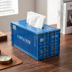 Metal blue cargo shipping container design tissue box