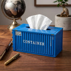 Metal blue cargo shipping container design tissue box