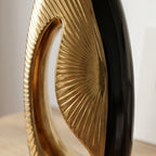 Modern Black and Gold Ceramic Vase with Geometric Hollow Center