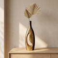 Modern Black and Gold Ceramic Vase with Geometric Hollow Center